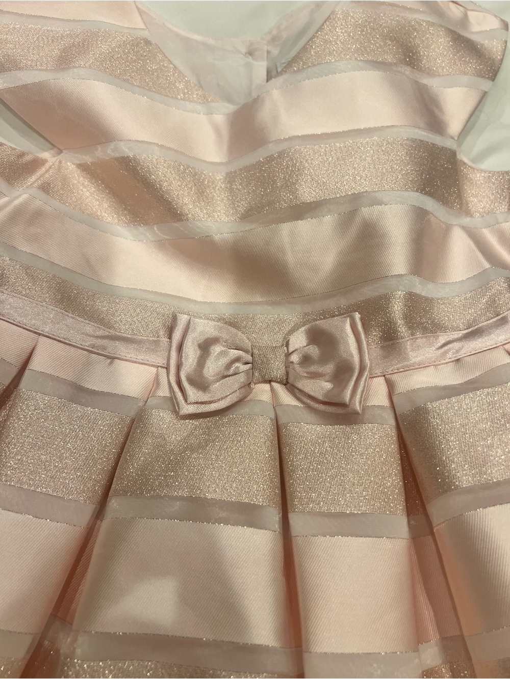 Jona Michelle Blush Pink Glitter-Striped Party Dress with Satin Bow